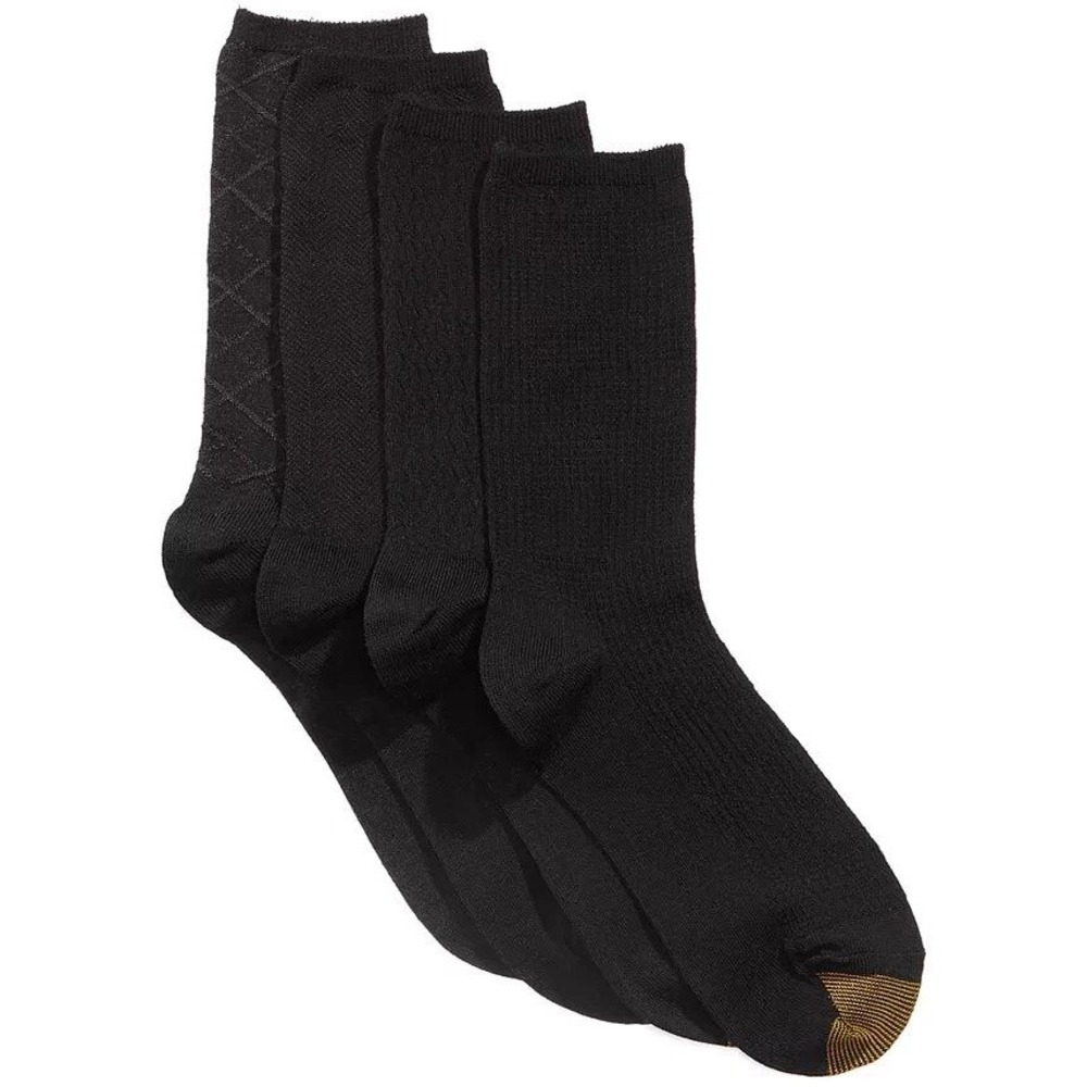 Gold Toe Casuals Womens 4 Pack Size 6 - 9 Texture Crew Socks Black Gold Toe NWT